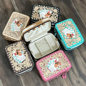 Custom Logo Eco-Friendly Hand <b>Tooled</b> <b>Leather</b> Jewelry Box Simple Style Genuine Cowhide <b>Leather</b> Jewelry Case for Girls Daily Uses - Product Image 4