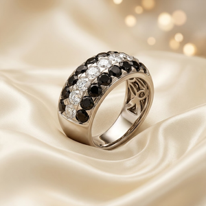 Hong Kong Vente en gros de bijoux fins de haute qualité en or blanc massif 14 carats avec diamant noir naturel, ensemble de bagues de mariage pour couple pour femmes - Product Image 3
