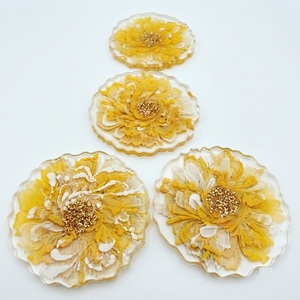 Handmade 3D Floral Epoxy Resin Flower <b>Coaster</b> Set Custom Luxury Gold Glitter Sunflower Clear Resin <b>Drink</b> <b>Coasters</b> Heat Resistant - Product Image 1