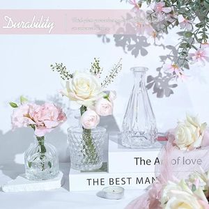 Set di 5 Piccoli Vasi in Vetro Trasparente, Mini Centrotavola Vintage per Matrimoni e Decorazioni Domestiche - Product Image 2