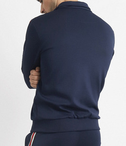 Ensemble de survêtement unisexe bleu marine avec fermeture éclair intégrale, poches latérales rayées, respirant, en polyester, style sportif décontracté pour l'hiver - Product Image 6