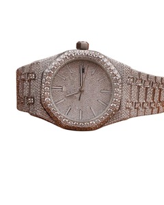 Montre-bracelet en acier inoxydable à quartz, entièrement sertie de moissanite taille ronde, style Hip Hop Rapper, montre de luxe pour cadeau - Product Image 4