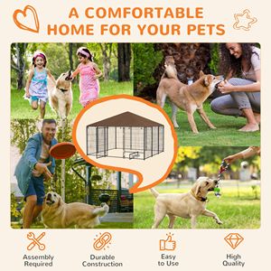 Recinto per cani da esterno 6.9FT X 6.9FT X 5FT con tettoia, colore caffè, box da giardino, gabbia con ciotola rotante, sicuro per animali domestici giganti - Product Image 4
