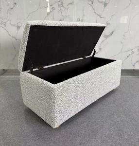 Banc de rangement pouf en laine gris clair de style moderne tissu avec pieds en bois pour salon chambre à coucher pour meubles d'hôtel à la maison - Product Image 4