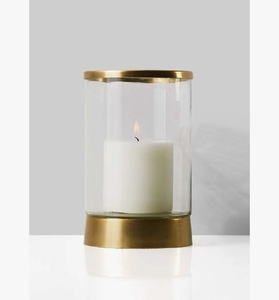 Gold Metal Clear <b>Glass</b> <b>Hurricane</b> <b>Candle</b> <b>Holder</b>-Modern Cylinder Lantern Pillar <b>Candles</b> Table Centerpiece Home Decor Handmade - Product Image 3