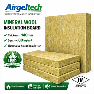 Panneau <span class=keywords><strong>de</strong></span> <span class=keywords><strong>laine</strong></span> <span class=keywords><strong>de</strong></span> roche Airgeltech <span class=keywords><strong>80</strong></span> kg/m³ 140 <span class=keywords><strong>mm</strong></span> Isolation industrielle et commerciale lourde Résistance au feu Classe A1 0,036 W/mK Thermique - Product Image 1