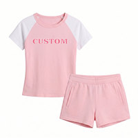 Fournisseur de vêtements de mode en gros, ensemble tendance décontracté pour femmes, haut à manches courtes raglan, short assorti à taille élastique