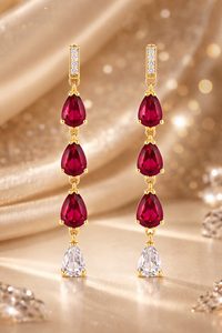 Pendientes Colgantes de Plata de Ley Chapados en Oro de 18K con Rubí Corte Pera y Acento de Diamantes, Joyería para Oreja para Regalo de Boda o Fiesta - Product Image 4