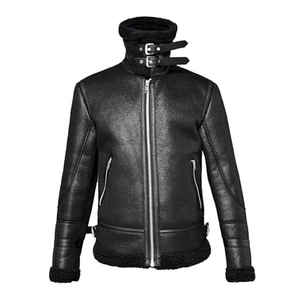 Veste de moto en cuir véritable pour homme avec doublure en fausse fourrure, fermeture éclair, vêtement d'extérieur d'hiver, coupe classique, noir - Product Image 2