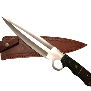 Cuchillo de Caza Bowie Hecho a Mano de Acero D2 con Mango de Palisandro y Madera Verde, Hoja Fija Plateada, Funda de Cuero Marrón, para Campismo al Aire Libre - Product Image 5