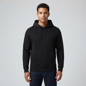 Men's <b>Black</b> Hooded Fleece <b>Sweatshirt</b> Loose Fit Casual Solid Color Knitted Anti-Pilling 180g Polyester/Rayon Autumn Wear - Product Image 1