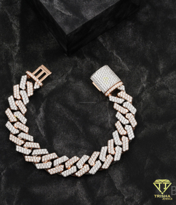 Luxury Two Tone Rose Gold Iced Out Lab Grown Cuban Link Bracelet with VVS <b>Diamond</b> <b>Simulant</b> Stones for Men and Women - Product Image 1