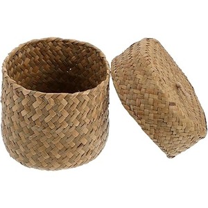 Seagrass Mini <b>Basket</b> <b>with</b> <b>Lid</b> Round Handmade Storage <b>Basket</b> Wholesale eco-friendly Made in Viet Nam - Product Image 1