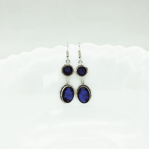 Pendientes Colgantes de Piedras Preciosas de Ónix Azul Verde Negro Oxidado Plateado al por Mayor con Forma de Lágrima Redonda |   Pendientes de Plata con Diseño de Gota - Product Image 2