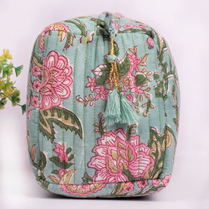 Ensemble de trousses de maquillage multifonctionnelles Handblock, écologiques, lavables, à motif floral, pour organiser les cosmétiques - Product Image 4