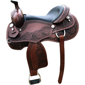 Selle de cheval en cuir western de luxe, faite à la main |   Équipement d'équitation de qualité supérieure pour la course de barils et la pratique équestre sur sentier, avec ornements floraux sculptés - Product Image 1