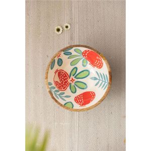 Bol de service en bois peint à la main, imprimé émail, pour salade de fruits, écologique, artisanal, en bois de manguier, vaisselle en bois - Product Image 1