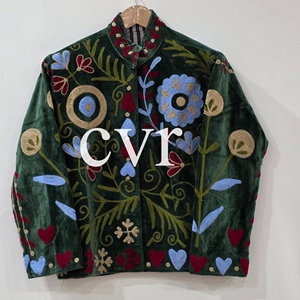 Eco-Friendly Winter Boho for Party Wear Outerwear <b>Coat</b> Hand Embroidered Women's Luxury <b>Coat</b> Handmade Velvet Suzani - Product Image 1