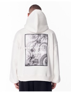 Sweat-shirt blanc surdimensionné pour homme avec impression d'acide désoxyribonucléique, design streetwear minimaliste, coupe classique, coton French Terry - Product Image 4