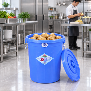 Clean Space 45L Round Utility <b>Storage</b> Bin Fitted Top Cover Metal Latch Handles Bulk Rice Water Laundry Tool Drum - Product Image 1