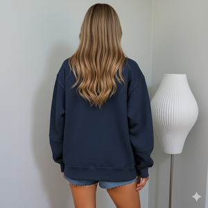 Sudadera Oversize para Mujer, Azul Oscuro con Estampado de Letras Amarillas, Manga Larga, Estilo Casual y Deportivo, Venta al Por Mayor OEM ODM - Product Image 3