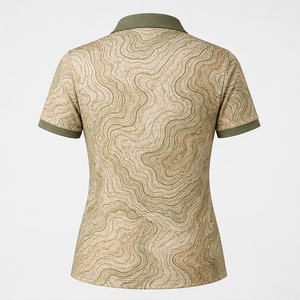 เสื้อโปโลผู้หญิงพิมพ์ลายภูมิประเทศสีเขียวมะกอกแบบกำหนดเอง แห้งเร็ว ระบายอากาศได้ดี แขนสั้น ชุดยูนิฟอร์มทีมกอล์ฟ WPS-0712 - Product Image 2