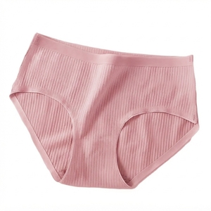 Culottes mi-hautes pour femmes, en coton tricoté avec dentelle, respirantes, pour tous les jours, couleur unie, sous-vêtements, logo personnalisé - Product Image 3