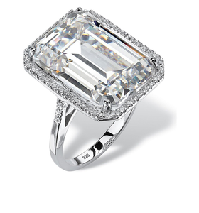 15,05 Ct Halo Emerald Cut Moissanite Anillo de Compromiso 14K Oro blanco Acabado Regalo de boda para mujeres - Product Image 1