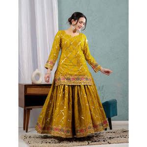 Ensemble de vêtements de fête pour femmes de créateur Sharara Plazzo Dupatta - Product Image 1