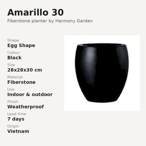 Amarillo 30 Black Fiberstone <b>Egg</b> Shape Planter 28x28x30cm Small Indoor Outdoor Flower Pot Weatherproof Vietnam - Product Image 3