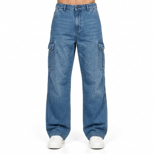 Pantalones Cargo de Pierna Ancha para Hombre, con Múltiples Bolsillos, Cintura Media, Cierre de Botones, Estilo Workwear, Color Azul - Product Image 6