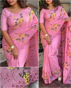 เรียบง่ายแต่สง่างาม! ผ้าส่าหรีคอตตอนเนื้อนุ่มใส่สบายเนื้อผ้าคอตตอนแต่งขอบตัดแนวแฟนซีใส่ทำงานได้ในฤดูร้อน - Product Image 3