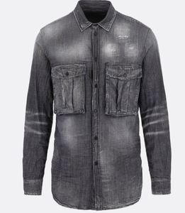 Chemise en jean déchiré pour homme, manches longues, col rabattu, couleur unie, style décontracté, coupe droite tissée - Product Image 1