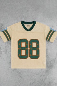 Maillot de football vintage personnalisé en maille, style streetwear oversize, avec numéro graphique en strass, col en V, vente en gros, maillot de football américain - Product Image 3
