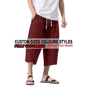 Pantalon Capri Homme 100% Coton Coupe Droite Taille Mi-Haute Élastique avec Cordon de Serrage Jambe Large Décontracté Léger pour l'Automne et la Plage - Product Image 4
