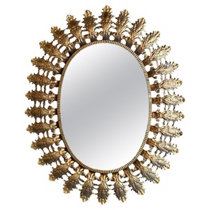 High Standard Quality Oval Brass <b>Wall</b> Mirror With <b>Leaf</b> Pattern Traditional <b>Decorative</b> Frame - Product Image 1