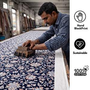 Tela de Algodón Estampada a Mano con Nudos, Diseño Floral Artesanal Tradicional, Textil para Ropa, Decoración del Hogar, Ecológico y Sostenible - Product Image 5