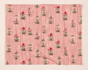 Tela de Algodón Estampada a Mano con Diseño Floral Sanganeri, Ecológica, Ligera, con Rayas Rosas, para Vestidos de Niña y Decoración del Hogar - Product Image 3