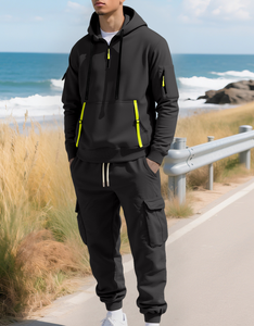 Nouvelle collection automne-hiver : Ensemble sweat à capuche zippé multipoches en polaire pour homme, style salopette transfrontalier - Product Image 4