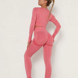 Ribbed Yoga Set High Waist Full Length Leggings Scoop Neck Racerback Sports <b>Bra</b> Seamless Breathable Solid Color 2 Piece Set - Product Image 6