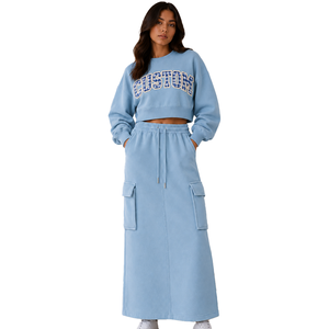 <b>Zip</b> <b>Up</b> <b>Cropped</b> <b>Hoodie</b> and Long Cargo Maxi Wholesale Custom Logo Heavyweight Cotton Fleece Urban Streetwear Tracksuit for Women - Product Image 5