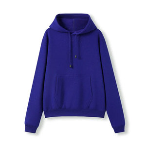 Hoodie d'hiver personnalisé uni et à marque privée pour femmes, doublé et épais, avec poche kangourou, couleur violet. - Product Image 4