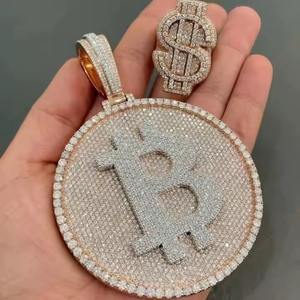 Dewisha Iced Out Rapper Jewelry <b>Necklace</b> Hip Hop Fashion Diamond Zircon <b>Letter</b> Pendant Round <b>Silver</b> Plated Moissanite Jewelry - Product Image 1