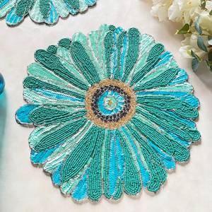 Juego de Manteles Individuales de Tela Hechos a Mano con Forma de Flor, Diseño con Cuentas Azul Claro, Ecológicos, Duraderos y Decorativos - Product Image 4