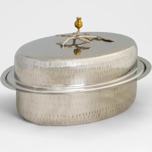 หม้อไฟเงินตอกลายหรูหรา พร้อมฝาปิดทองตกแต่ง สำหรับเสิร์ฟบุฟเฟ่ต์ - Product Image 3