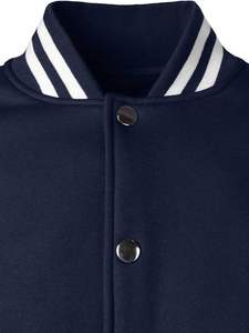 Veste universitaire bleu marine pour homme, manches blanches, col rabattu, fermeture éclair, couleur unie, style preppy, vêtement d'automne - Product Image 4