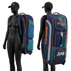 Premium 600D Polyester GSM <b>Women</b> Cricket Bag Blue Pink Panel Design <b>Large</b> Capacity <b>Backpack</b> With Custom Printed Logo Sports Bag - Product Image 4