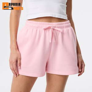 Pantalones Cortos Deportivos Personalizados con Logotipo, con Cordón, de Felpa, de Algodón, para Gimnasio, de Alta Calidad, Color Rosa, para Mujer - Product Image 1