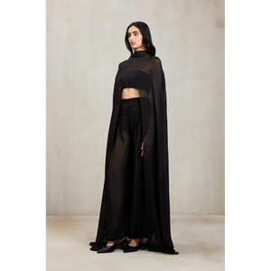 Ensemble coordonné contemporain 3 pièces : Cape longue transparente et pantalon taille haute - Product Image 2