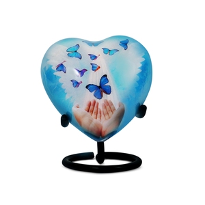Urna de Metal con Corazón Azul Grabado, Mini Urna Conmemorativa para Cenizas de Perros y Gatos, Productos Funerarios al por Mayor - Product Image 5